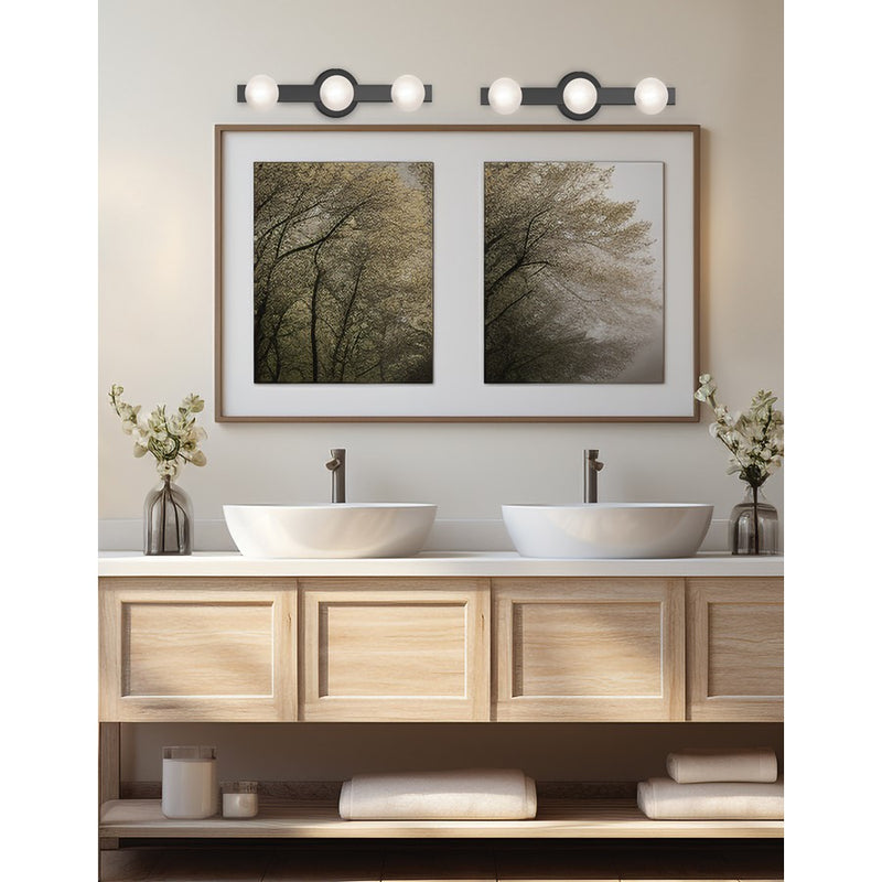Dainolite Raleigh 16in 3-Light Vanity Light | Modern Matte Black and White Glass | Bathroom & Powder Room | 16 x 4.5 x 4.75 in | Model RAL-163W-MB