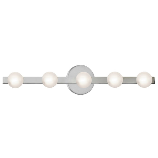 Dainolite Raleigh 27in 5-Light Vanity Light | Modern Polished Chrome and White Glass | Bathroom Vanity | 4.5 x 27.25 x 4.75 in | Model RAL-275W-PC