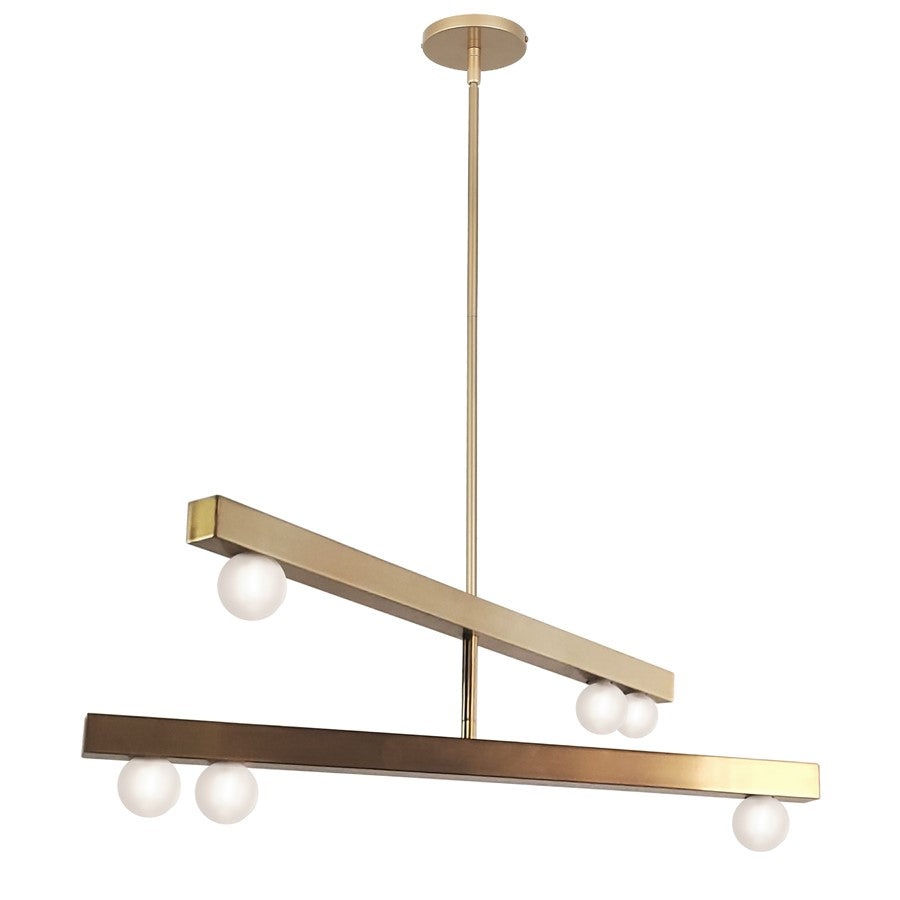 Dainolite Raleigh 6 Light Chandelier, Aged Brass/White