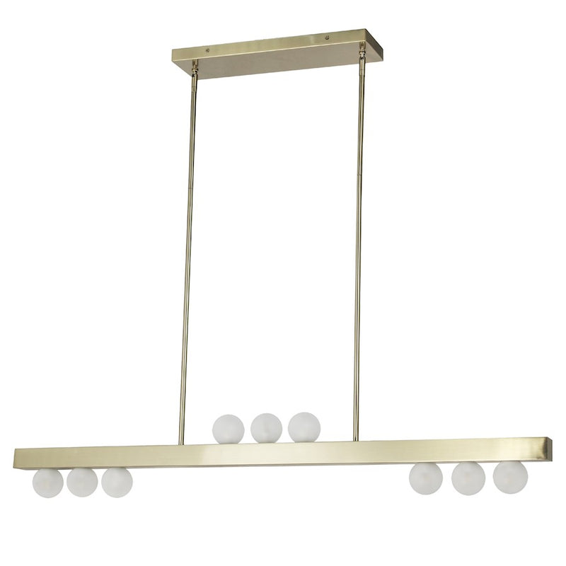 Dainolite Raleigh 42in 9-Light Linear Pendant | Modern Aged Brass and White Glass | Kitchen Island & Dining Room | 42 x 2 x 6 in | Model RAL-429HP-AGB