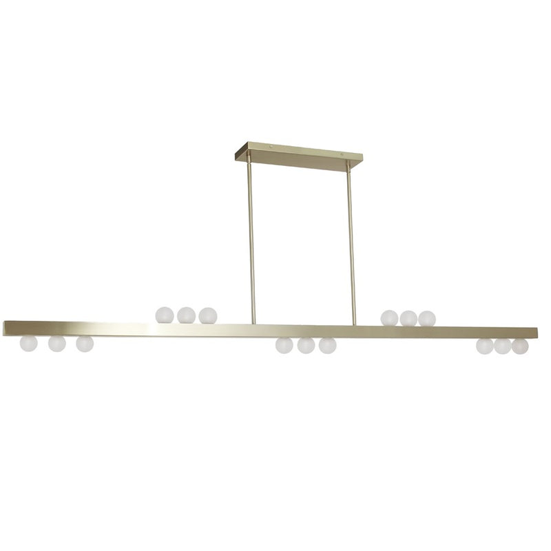 Dainolite Raleigh 72in 15-Light Linear Pendant | Modern Aged Brass and White Glass | Kitchen Island & Dining Room | Model RAL-7215HP-AGB