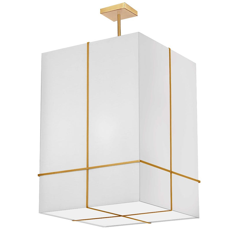 Dainolite Raquel 18in 4-Light Pendant | Transitional Gold and White Fabric | Kitchen Island & Dining Room | 18 x 18 x 26 in | Model RAQ-184P-GLD-WH