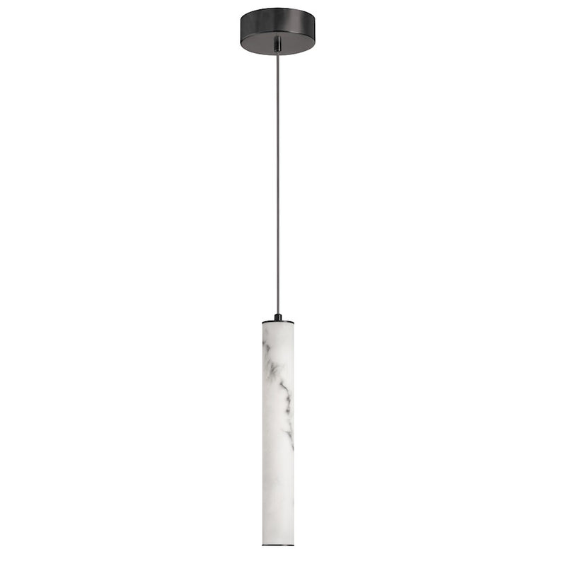 Dainolite Reuben 12in 1-Light LED Pendant | Contemporary Matte Black and White Faux Alabaster | Kitchen Island & Dining Room | Model RBN-1210P-MB-ALB