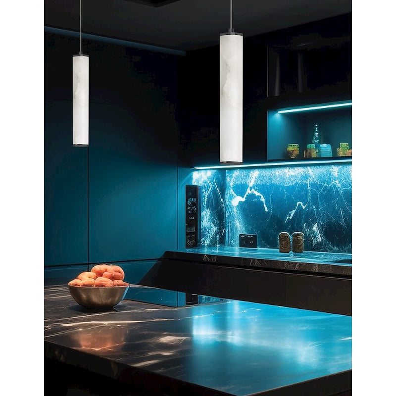 Dainolite Reuben 12in 1-Light LED Pendant | Contemporary Matte Black and White Faux Alabaster | Kitchen Island & Dining Room | Model RBN-1210P-MB-ALB