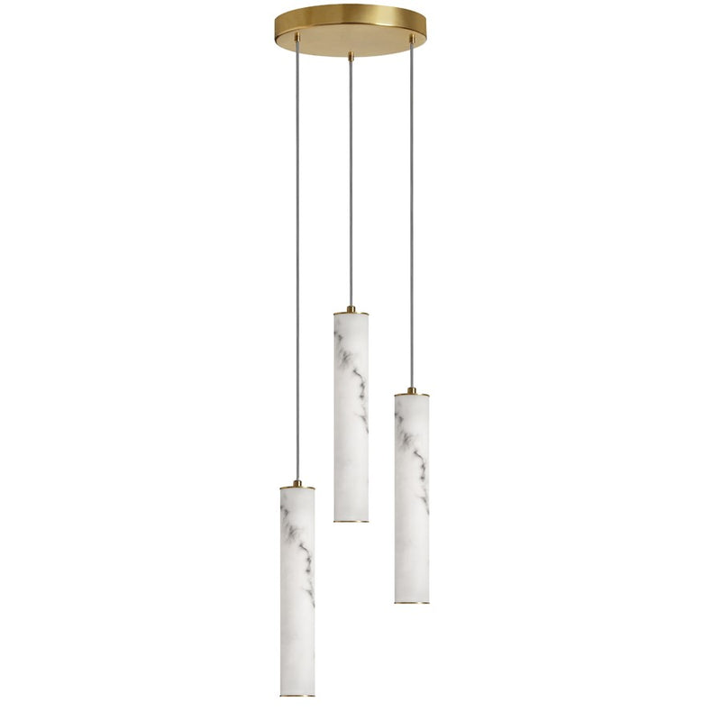 Dainolite Reuben 12in 3-Light LED Pendant | Industrial Aged Brass and White Faux Alabaster | Kitchen Island & Dining Room | Model RBN-1230LEDP-AGB