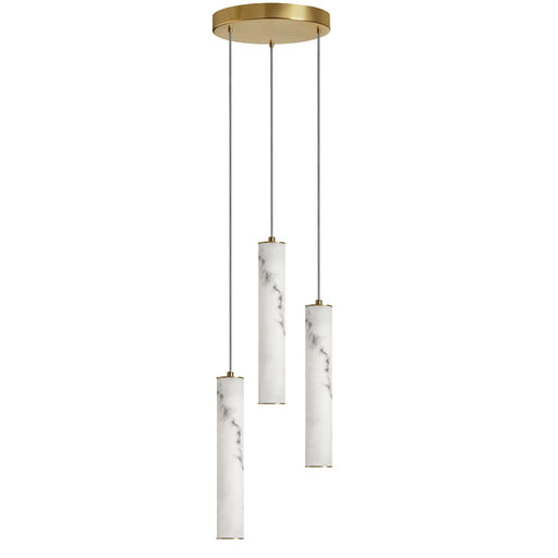 Dainolite Reuben 12in 3-Light LED Pendant | Industrial Aged Brass and White Faux Alabaster | Kitchen Island & Dining Room | Model RBN-1230LEDP-AGB