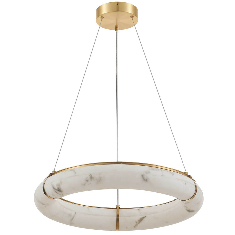 Dainolite Reuben 24in 1-Light LED Pendant | Contemporary Aged Brass Metal and Faux Alabaster Acrylic | Dining Room & Kitchen | Model RBN-2360LEDP-AGB-ALB