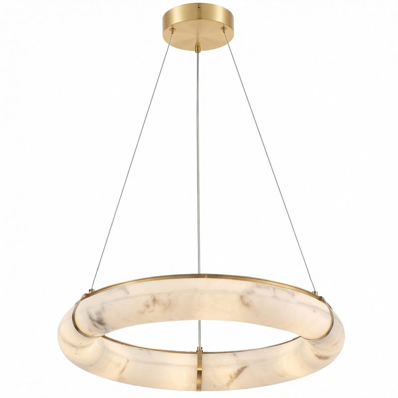 Dainolite Reuben 24in 1-Light LED Pendant | Contemporary Aged Brass Metal and Faux Alabaster Acrylic | Dining Room & Kitchen | Model RBN-2360LEDP-AGB-ALB