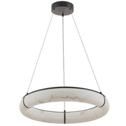 Dainolite Reuben 24in 1-Light LED Pendant | Contemporary Matte Black Metal and Faux Alabaster Acrylic | Dining Room & Kitchen | Model RBN-2360LEDP-MB-ALB