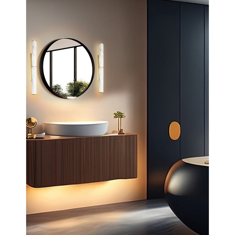 Dainolite Reuben 24in 1-Light LED Wall Sconce | Contemporary Aged Brass and White Faux Alabaster | Bedroom & Powder Room | Model RBN-2420W-AGB-ALB