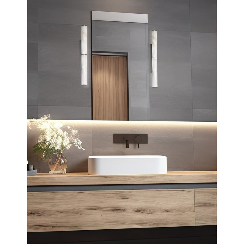 Dainolite Reuben 24in 1-Light LED Wall Sconce | Contemporary Matte Black and White Faux Alabaster | Bedroom & Powder Room | Model RBN-2420W-MB-ALB