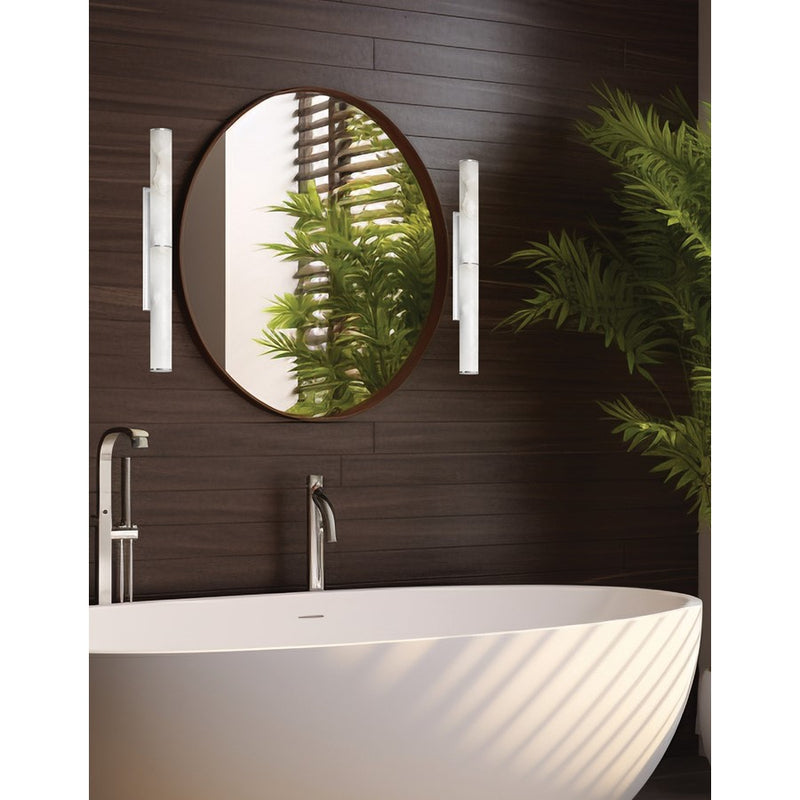 Dainolite Reuben 24in 1-Light Wall Sconce | Contemporary Polished Chrome and White Faux Alabaster | Bathroom & Powder Room | Model RBN-2420W-PC-ALB