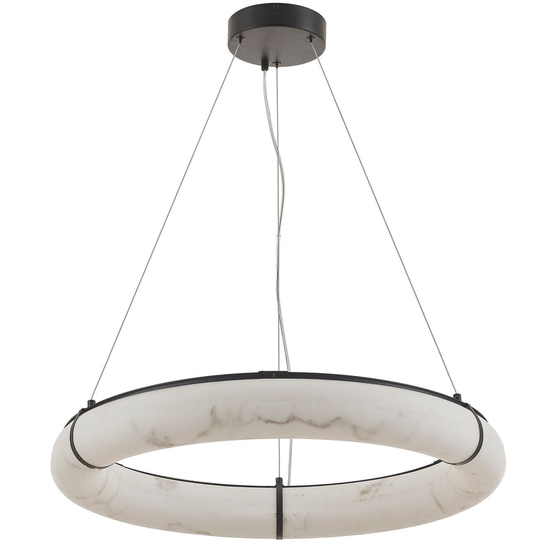 Dainolite Reuben 27in 1-Light LED Pendant | Contemporary Matte Black and Faux Alabaster Acrylic | Dining Room & Living Room | Model RBN-2768LEDP-MB-ALB