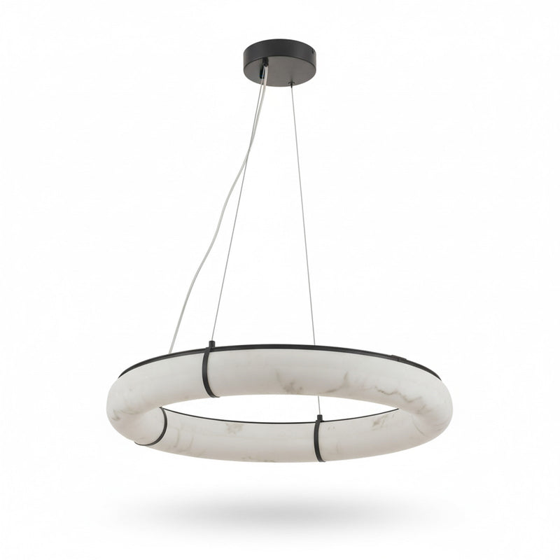Dainolite Reuben 27in 1-Light LED Pendant | Contemporary Matte Black and Faux Alabaster Acrylic | Dining Room & Living Room | Model RBN-2768LEDP-MB-ALB