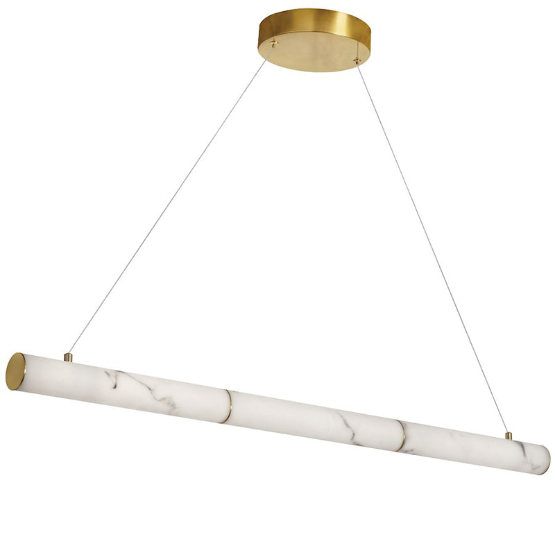 Dainolite Reuben 40in 1-Light Linear Pendant | Contemporary Aged Brass and White Faux Alabaster | Kitchen Island & Dining | Model RBN-4030HP-AGB-ALB