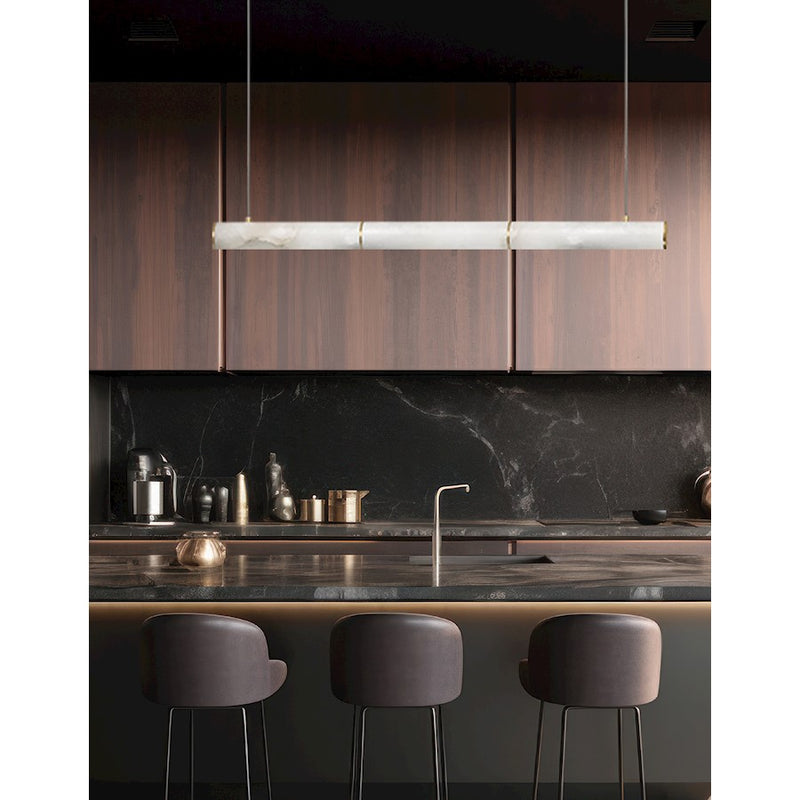 Dainolite Reuben 40in 1-Light Linear Pendant | Contemporary Aged Brass and White Faux Alabaster | Kitchen Island & Dining | Model RBN-4030HP-AGB-ALB