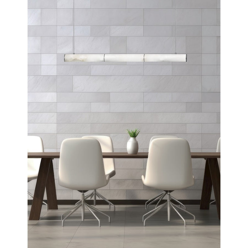 Dainolite Reuben 40in 1-Light Linear Pendant | Contemporary Matte Black and White Faux Alabaster | Kitchen Island & Dining | Model RBN-4030HP-MB-ALB