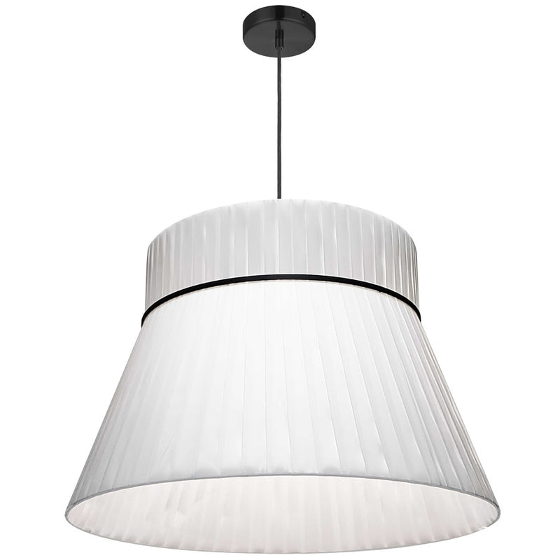 Dainolite Rochelle 24in 1-Light Pendant | Transitional Black and White Ribbon Shade | Kitchen Island & Dining Room | Model RCH-241P-MB-WH