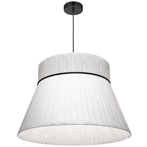 Dainolite Rochelle 24in 1-Light Pendant | Transitional Black and White Ribbon Shade | Kitchen Island & Dining Room | Model RCH-241P-MB-WH