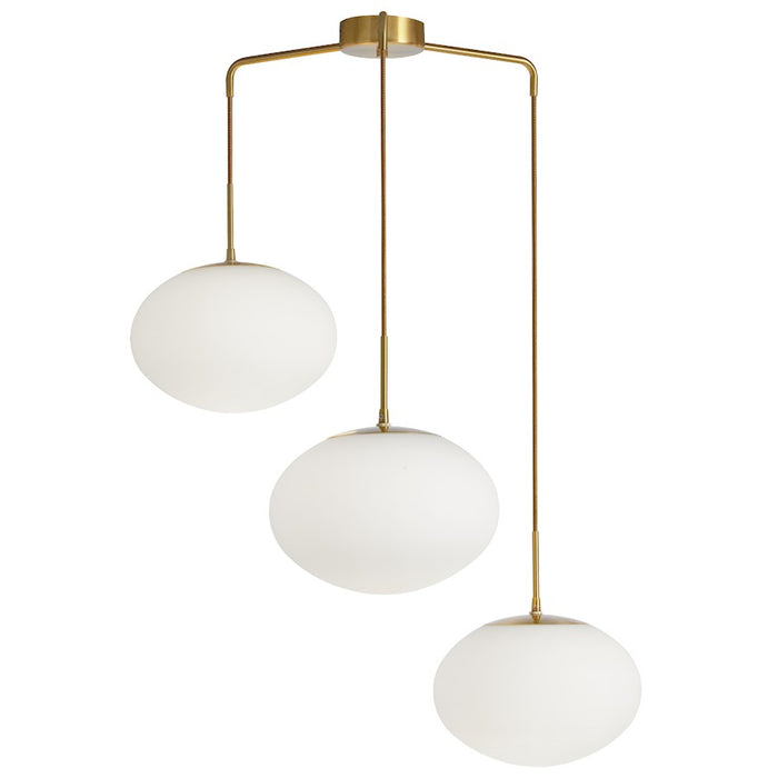 Dainolite Rachel 3 Light Pendant, Aged Brass/White - RCL-323P-AGB