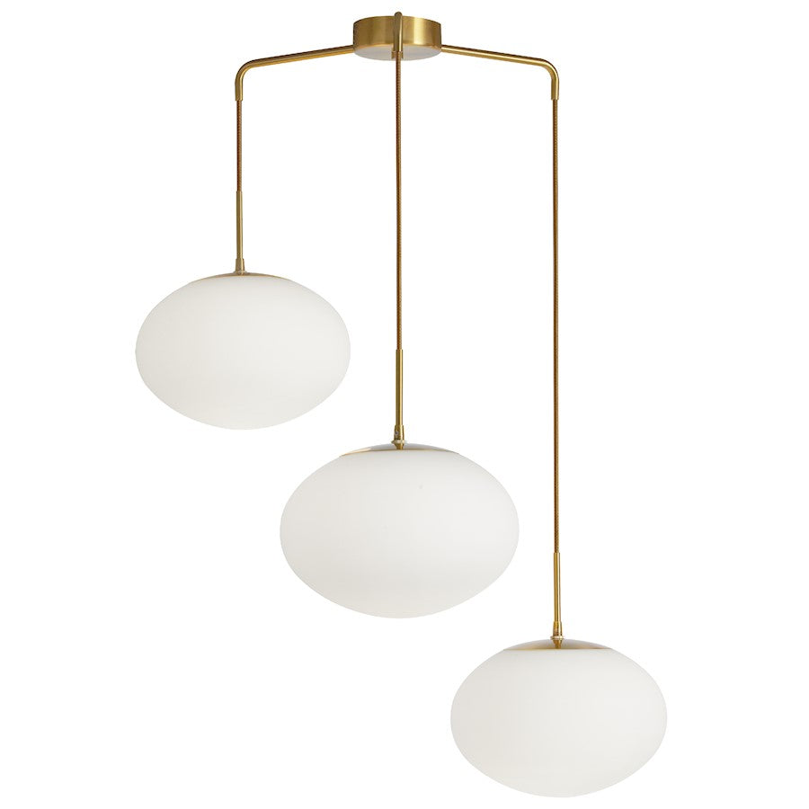 Dainolite Rachel 3 Light Pendant, Aged Brass/White - RCL-323P-AGB