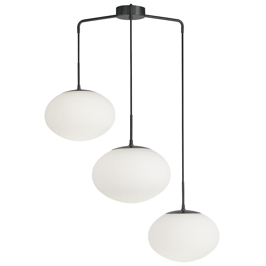Dainolite Rachel 3 Light Pendant, Matte Black/White - RCL-323P-MB