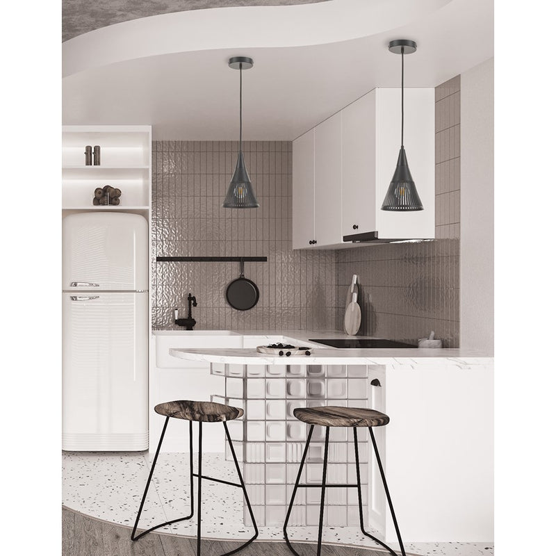 Dainolite Rebecca 7in 1-Light Pendant | Transitional Matte Black Metal | Kitchen Island & Dinette | 7 x 7 x 10.5 in | Model REB-71P-MB