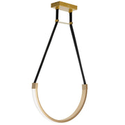 Dainolite Regan 24in 1-Light LED Pendant | Contemporary Aged Brass and Black Faux Leather | Kitchen Island & Dining Room | Model REG-241LEDP-AGB