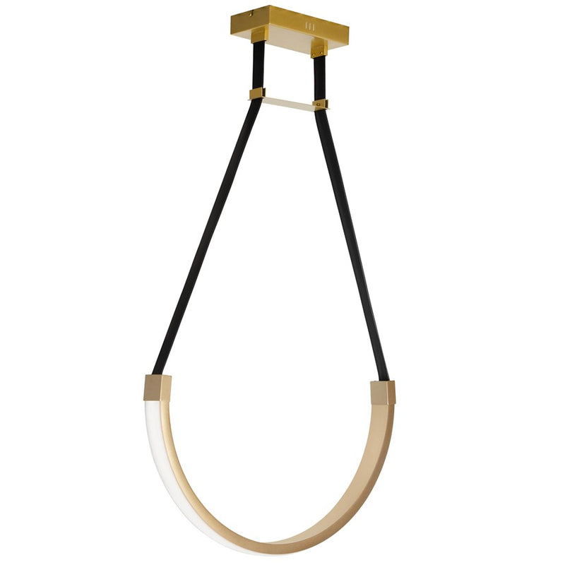 Dainolite Regan 24in 1-Light LED Pendant | Contemporary Aged Brass and Black Faux Leather | Kitchen Island & Dining Room | Model REG-241LEDP-AGB
