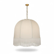 Dainolite Reina 30in 1-Light Pendant | Traditional Aged Brass and White Fabric Bell Shade | Dining Room & Entryway | 30 x 30 x 30 in | Model REN-301P-AGB