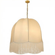 Dainolite Reina 30in 1-Light Pendant | Traditional Aged Brass and White Fabric Bell Shade | Dining Room & Entryway | 30 x 30 x 30 in | Model REN-301P-AGB