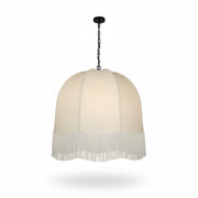 Dainolite Reina 30in 1-Light Pendant | Traditional Matte Black and White Fabric Bell Shade | Dining Room & Entryway | 30 x 30 x 30 in | Model REN-301P-MB