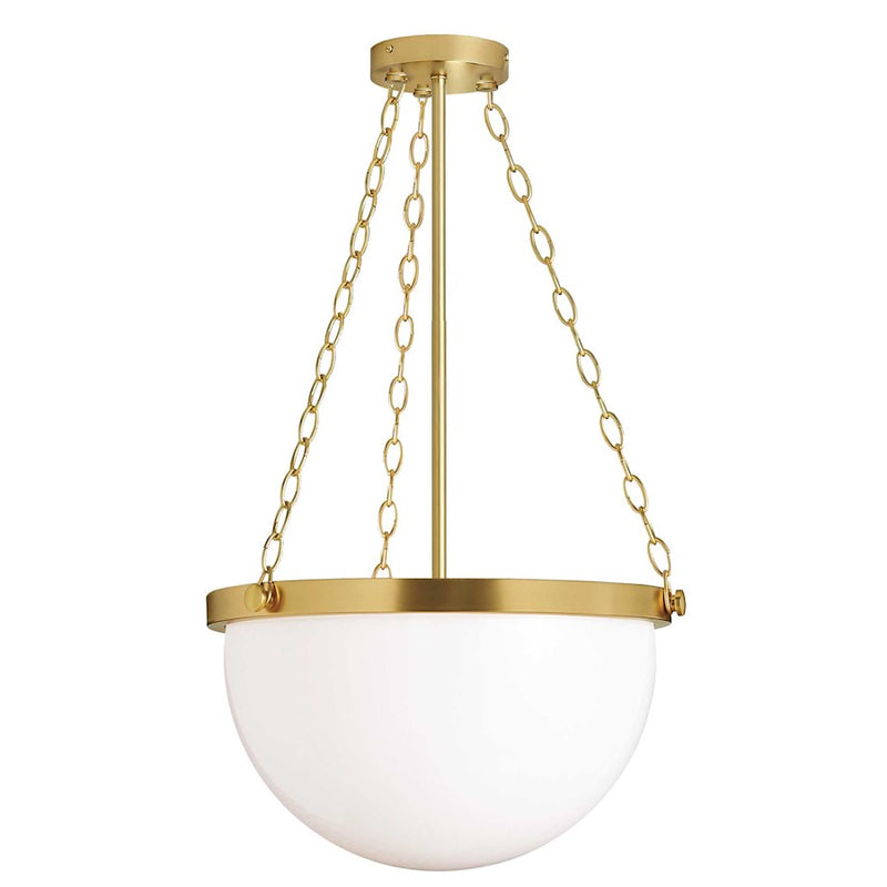 Dainolite Rhonda 15in 1-Light Pendant | Transitional Aged Brass and White Glass | Living Room & Hallway | 15.5 x 15.5 x 9.5 in | Model RHO-151P-AGB