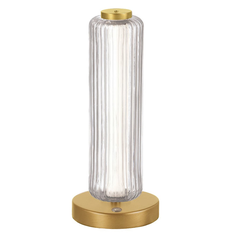 Dainolite Ramona 15in 1-Light Table Lamp | Contemporary Aged Brass and Clear Glass | Bedroom & Office Desk | 490 Lumens | Model RMA-1510LEDT-AGB