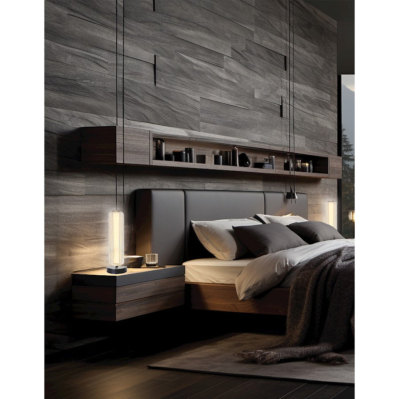 Dainolite Ramona 15in 1-Light Table Lamp | Contemporary Matte Black and Clear Glass | Bedroom & Office Desk | 490 Lumens | Model RMA-1510LEDT-MB