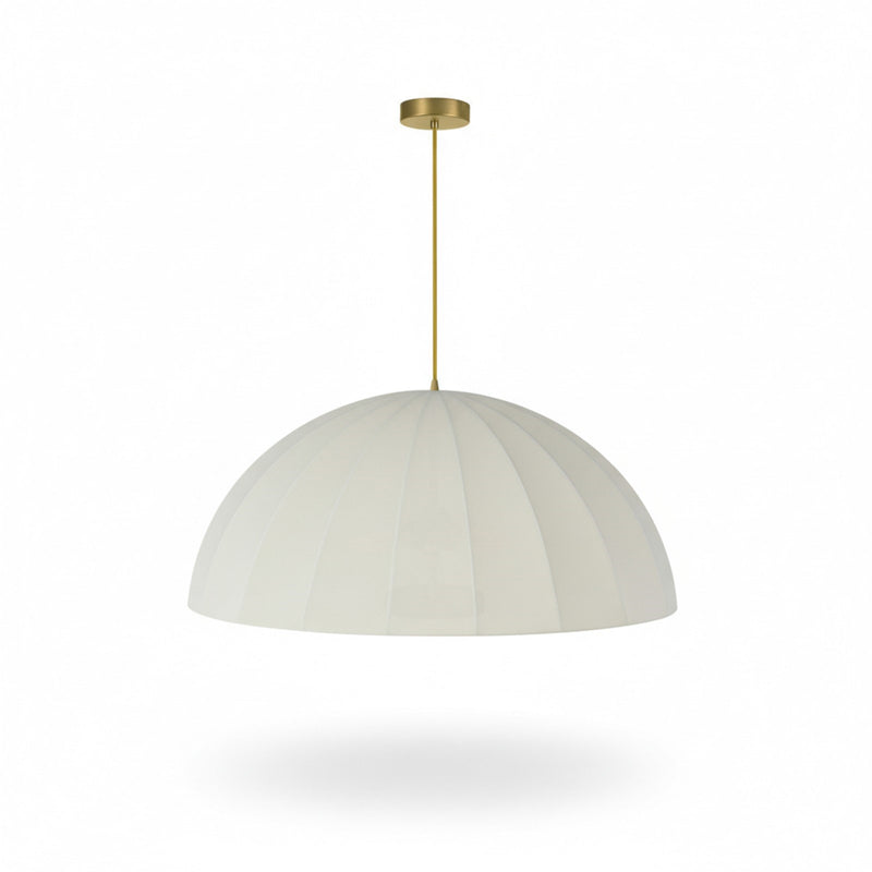 Dainolite Ronny 30in 1-Light Pendant | Transitional Aged Brass and Beige Fabric Dome | Dining Room & Entryway | 30 x 30 x 18 in | Model RON-301P-AGB