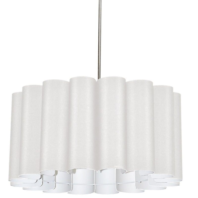 Dainolite Sandra 24in 4-Light Pendant | Transitional Polished Chrome and White Scalloped Fabric Shade | Kitchen Island & Dining | Model SAN244-PC-2400