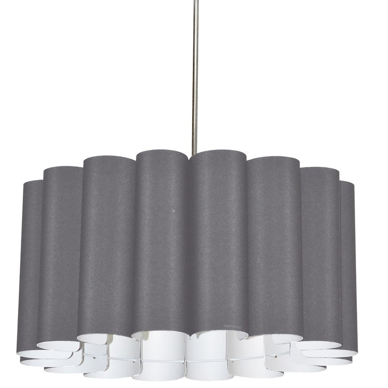 Dainolite Sandra 24in 4-Light Pendant | Transitional Polished Chrome and Platinum Scalloped Drum Fabric Shade | Kitchen Island & | Model SAN244-PC-835