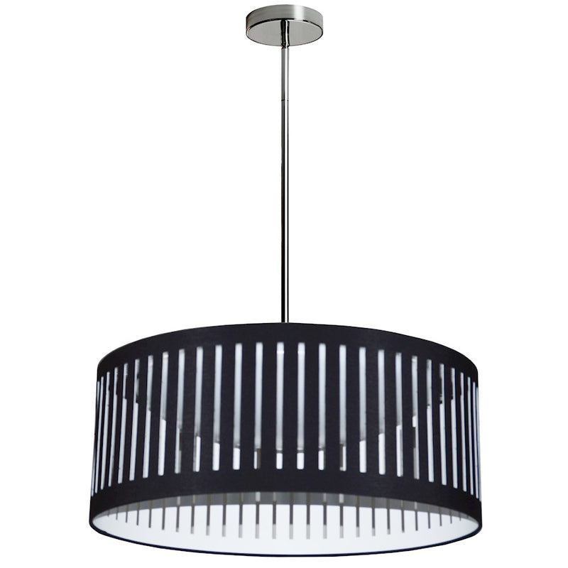 Dainolite LED Slit Drum Shade 20in 1-Light Pendant | Industrial Black Fabric and White Fabric Shade | Kitchen Island & Dining Room | Model SDLED-20P-BK