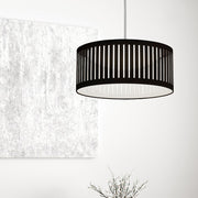 Dainolite LED Slit Drum Shade 20in 1-Light Pendant | Industrial Black Fabric and White Fabric Shade | Kitchen Island & Dining Room | Model SDLED-20P-BK