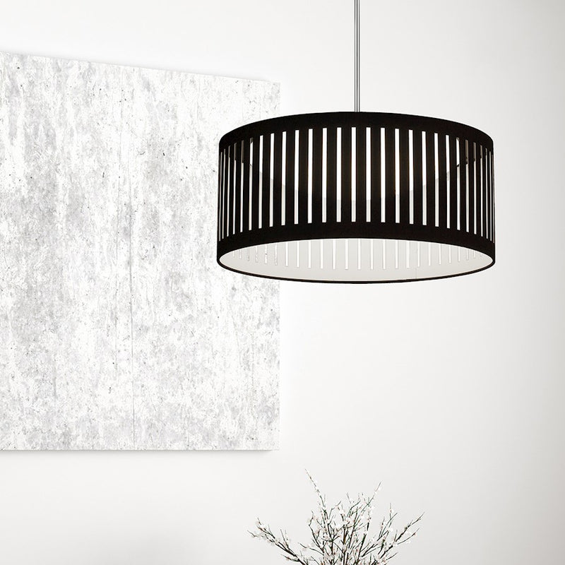 Dainolite LED Slit Drum Shade 20in 1-Light Pendant | Industrial Black Fabric and White Fabric Shade | Kitchen Island & Dining Room | Model SDLED-20P-BK