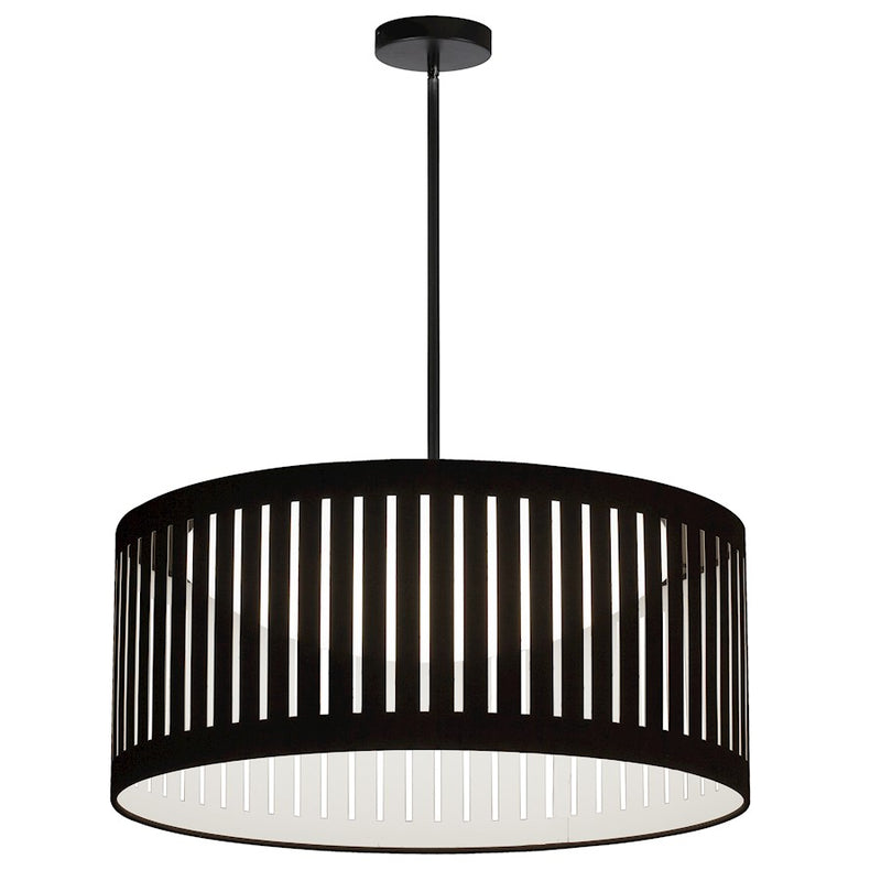 Dainolite Slit Drum 20in 1-Light Pendant | Modern Matte Black and Black Fabric Drum Shade | Kitchen Island & Dining Room | Model SDLED-20P-MB-BK
