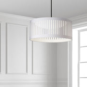 Dainolite Slit Drum 20in 1-Light Pendant | Modern Matte Black and White Fabric Drum Shade | Kitchen Island & Dining Room | Model SDLED-20P-MB-WH