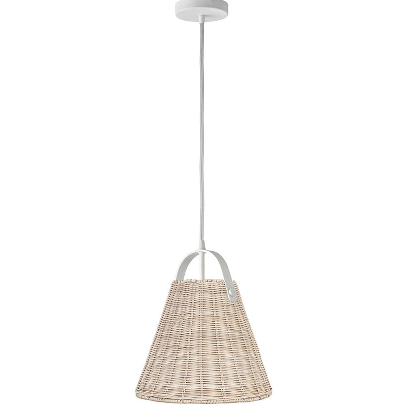 Dainolite Shenandoah 1-Light Pendant | Transitional Matte White and Natural Rattan | Kitchen Island & Foyer | 13 x 13 x 14 in | Model SND-141P-MW