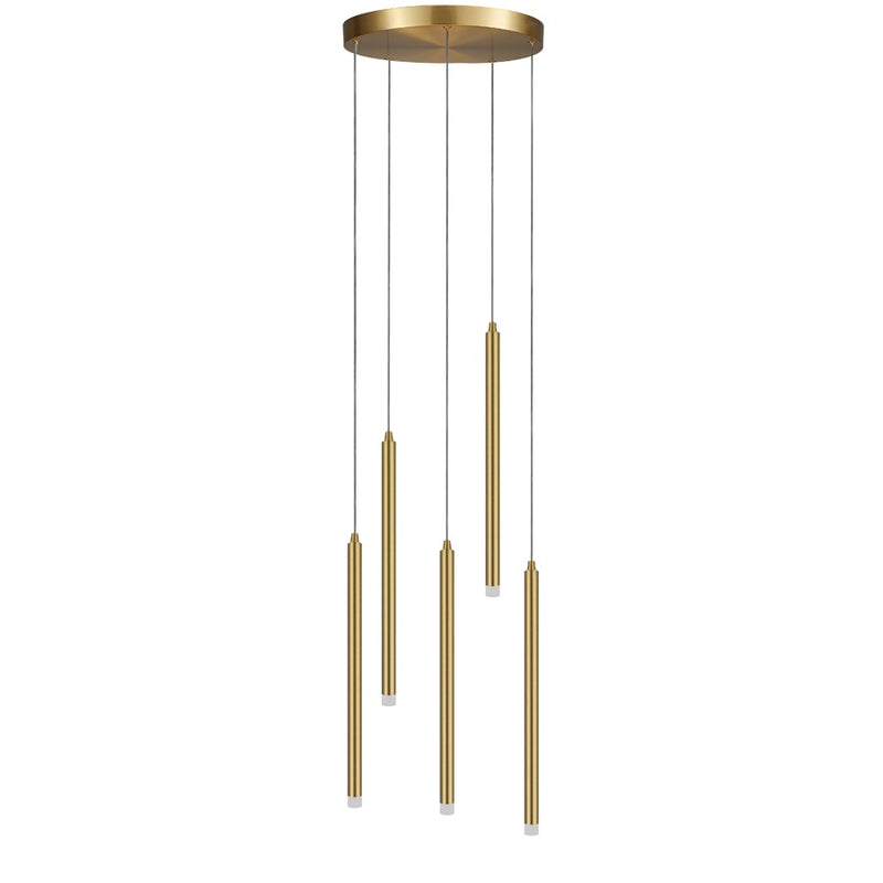 Dainolite Sanya 24in 5-Light LED Linear Pendant | Modern Aged Brass and White Acrylic | Kitchen Island & Dining Room | Model SNY-1815LEDP-AGB
