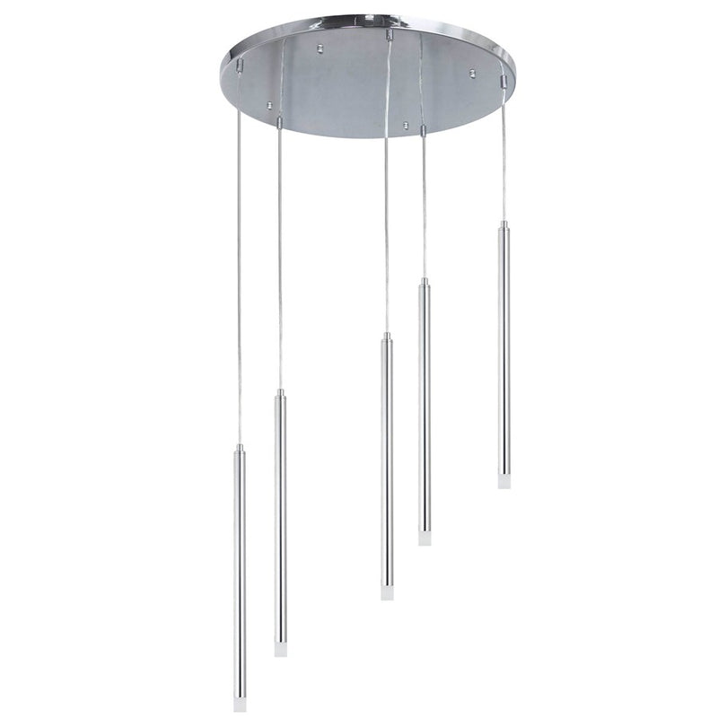 Dainolite Sanya 24in 5-Light LED Linear Pendant | Modern Polished Chrome and White Acrylic | Kitchen Island & Dining Room | Model SNY-1815LEDP-PC