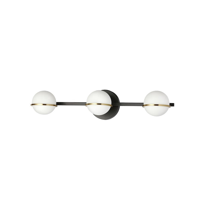 Dainolite Sofia 23in 3-Light Vanity | Modern Matte Black and Aged Brass with White Opal Glass | Bathroom Vanity | Model SOF-233W-MB-AGB