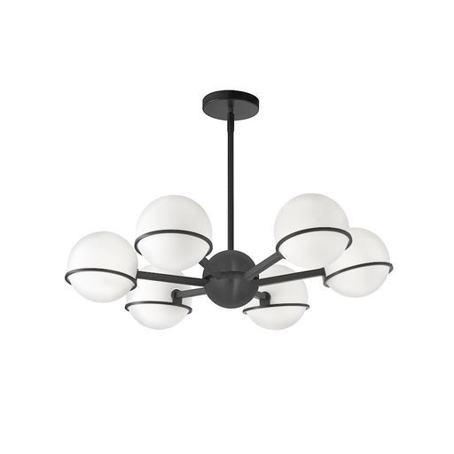 Dainolite Sofia 28in 6-Light Chandelier | Modern Matte Black and White Opal Glass | Dining Room & Living Room | 28 x 28 x 6 in | Model SOF-286C-MB