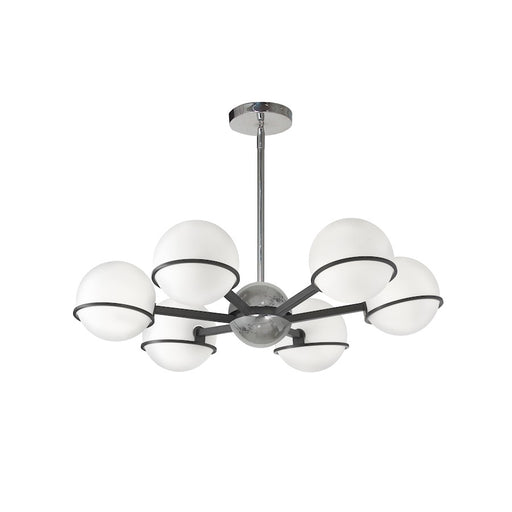 Dainolite Sofia 28in 6-Light Chandelier | Modern Matte Black and Polished Chrome with White Opal Glass | Dining Room & Living | Model SOF-286C-MB-PC