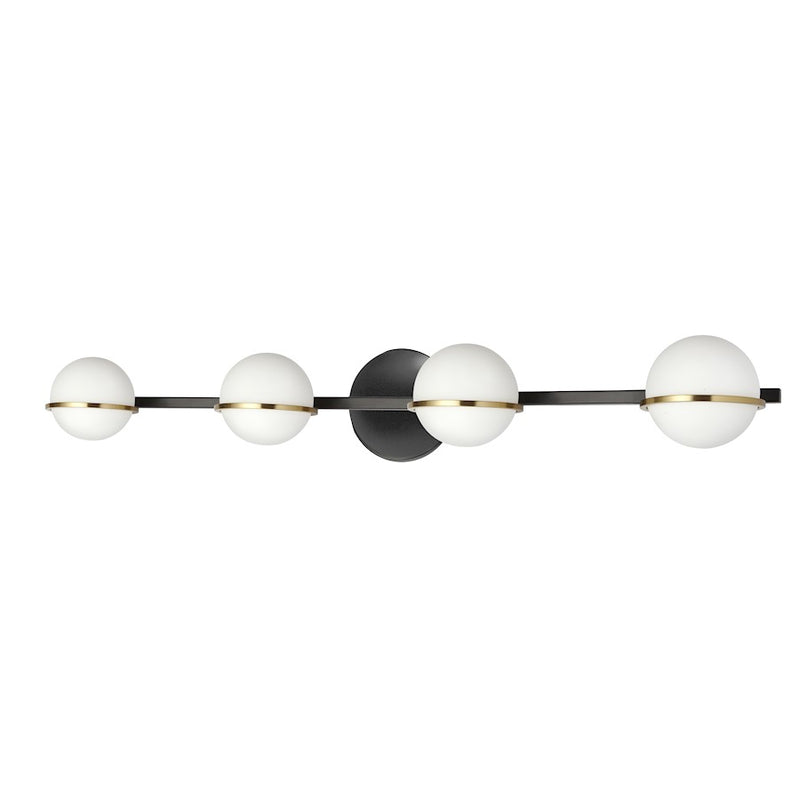 Dainolite Sofia 32in 4-Light Vanity | Modern Matte Black and Aged Brass with White Opal Glass | Bathroom Vanity Light | Model SOF-324W-MB-AGB